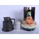 AN ANTIQUE SILVER MOUNTED JOHN GILPIN S & S POTTERY JUG together with an Aesthetic Movement vase. La