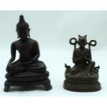 A Chinese Tibetan bronze Buddha together with another Buddha 23cm (2).