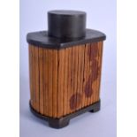 A RARE EARLY 20TH CENTURY CHINESE BAMBOO AND PEWTER TEA CADDY AND COVER of rectangular form. 10 cm x