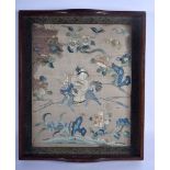 A 19TH CENTURY CHINESE SILK EMBROIDERED INSET TRAY Qing. 44 cm x 40 cm.