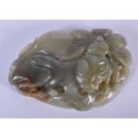AN EARLY 20TH CENTURY CHINESE CARVED GREEN JADE TIGER BUCKLE. 9 cm x 5.5 cm.