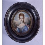 AN EARLY 19TH CENTURY CONTINENTAL PAINTED IVORY PORTRAIT MINIATURE painted with a female. Image 8 cm