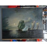 English School (19th Century) Oil on canvas, Ships in the night. 88 cm x 70 cm.