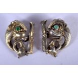 A PAIR OF CONTINENTAL SILVER GILT FISH CUFFLINKS. 24 grams. 3 cm x 2 cm.