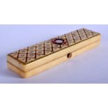 A GEORGE III GOLD INLAID IVORY TOOTH PICK BOX. 8 cm x 2.5 cm.