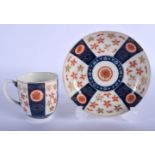 18th c. Worcester coffee cup and saucer painted with the Old Japan Star pattern, fretted square mark