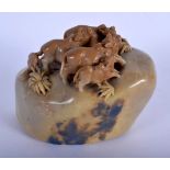 A CHINESE CARVED SOAPSTONE BOULDER 20th Century. 13 cm x 10 cm.