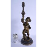 A LARGE 19TH CENTURY FRENCH BRONZE FIGURE OF A CHERUB modelled holding aloft a sconce. 48 cm high ov