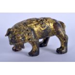 AN 18TH/19TH CENTURY CHINESE GOLD SPLASH BRONZE FIGURE OF A ROAMING BEAST Qing, modelled overlaid in