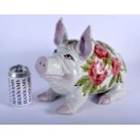 A LARGE VINTAGE SCOTTISH WEYMSS STYLE PIG painted with floral sprays. 36 cm x 25 cm.