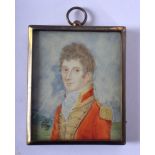 AN ANTIQUE PAINTED IVORY PORTRAIT MINIATURE. Image 8 cm x 5 cm.