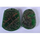 TWO CHINESE JADE PENDANTS 20th Century. 5 cm x 3.5 cm. (2)