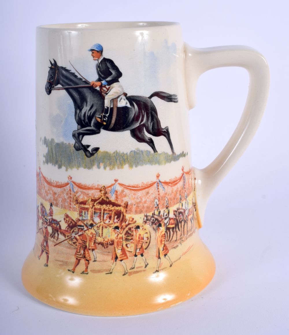 A RARE ROYAL DOULTON GRAND NATIONAL ROYAL MAIL 1937 MUG. 15 cm high.