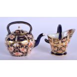 Royal Crown Derby miniature kettle and coal scuttle painted with pattern 6299, date code 1914 & 1918