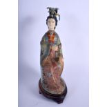 A 1930S CHINESE CLOISONNE ENAMEL AND IVORY FIGURE OF A FEMALE decorated with foliage and clouds. Clo