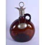 AN ART DECO SILVER AND AMBER GLASS WHISKEY JUG. London 1932. 21 cm x 14 cm.