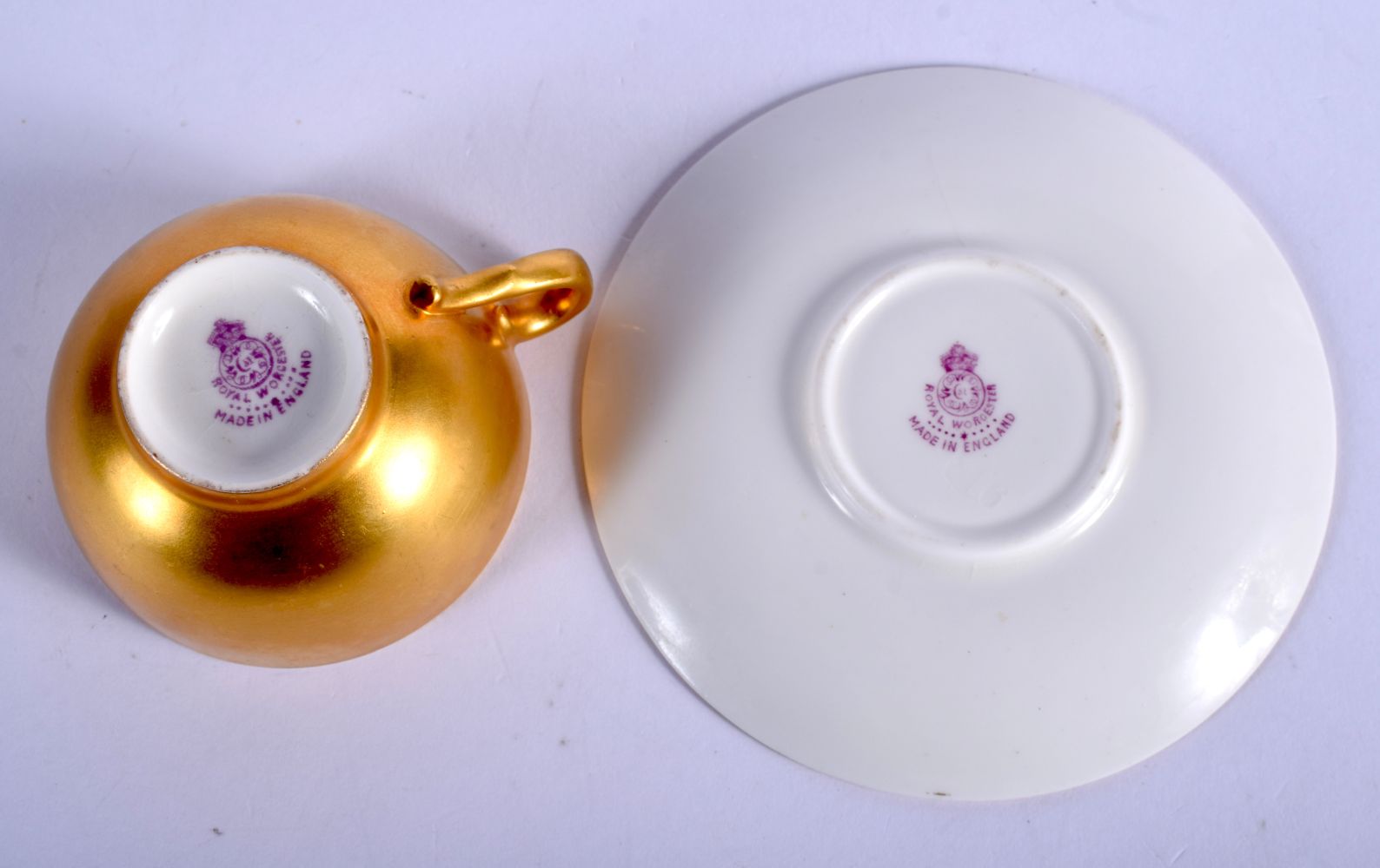 Royal Worcester demi-tasse cup and saucer painted with fruit, the saucer by H. Everette, signed, the - Image 3 of 3