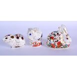 Royal Crown Derby paperweight of a Bank Vole, Meadow Rabbit and a Derby Dormouse, all Royal Crown De