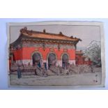 TWO JAPANESE MEIJI PERIOD WOODBLOCK PRINTS by Hiroshi Yoshida. 44 cm x 24 cm. (2)