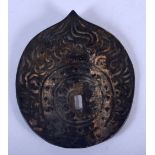 AN ANTIQUE SOUTH EAST ASIAN IRON MOUNT decorated with flames. 9 cm x 7 cm.