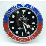 A CONTEMPORARY ROLEX TYPE WALL CLOCK. 34 cm diameter.