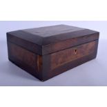 AN ANTIQUE ROSEWOOD MARITIME INSPIRED DESK SEWING UTILITY BOX inlaid with a boat. 32 cm x 22 cm.