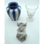 A German porcelain wall pocket together with a blue and white vase and a glass vase 23cm (3)