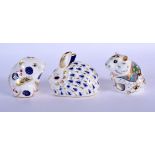 Royal Crown Derby paperweight of a rabbit, hamster and mouse. 6.5cm high (3)