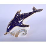 Royal Crown Derby paperweight of a dolphin. 17.5cm long