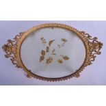 A LARGE 19TH CENTURY FRENCH ORMOLU AND CLEAR GLASS TRAY decorated with gilt foliage. 48 cm x 30 cm.