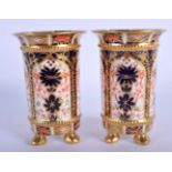 Royal Crown Derby fine pair of four footed spill vase painted with pattern 1128 date code 1918. 11c