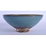 A CHINESE JUNYAO GLAZED STONEWARE POTTERY BOWL 20th Century, with mushroom lip and aubergine splash.