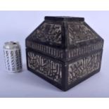 A MIDDLE EASTERN OTTOMAN CALLIGRAPHIC WOOD BOX AND COVER. 24 cm x 18 cm.