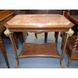 AN UNUSUAL ANTIQUE FRENCH MARBLE INSET TABLE with rams head mounts. 75 cm x 80 cm x 55 cm.