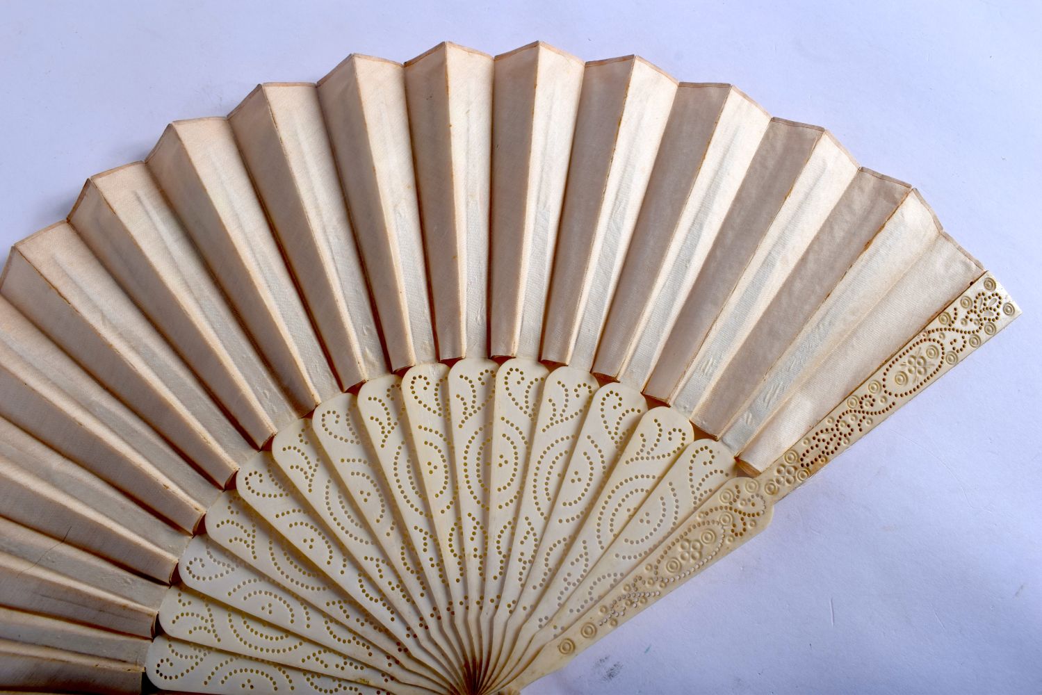TWO ANTIQUE IVORY FANS and a candlestick. Largest 40 cm extended. (3) - Image 5 of 12