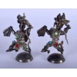 TWO VINTAGE CONTINENTAL SILVER GEM SET FIGURES. 91 grams. 7 cm high.