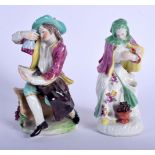 TWO 19TH CENTURY CONTINENTAL PORCELAIN FIGURES after 18th century originals. Largest 13 cm high. (2)