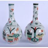 A RARE PAIR OF 17TH CENTURY CHINESE FAMILLE VERTE PORCELAIN BULBOUS VASES Kangxi, painted with preci