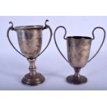 TWO SILVER TROPHY CUPS. London 1921 & Birmingham 1961. 260 grams. 17 cm x 8 cm. (2)