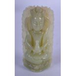 AN EARLY 20TH CENTURY CHINESE CARVED GREEN JADE BUDDHA. 8 cm x 3 cm.