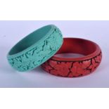 TWO CHINESE LACQUER BANGLES 20th Century. 7.5 cm wide. (2)