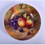 Royal Worcester shaped side plate painted with fruit by H. Ayrton, signed, date mark 1941. 15.5cm d