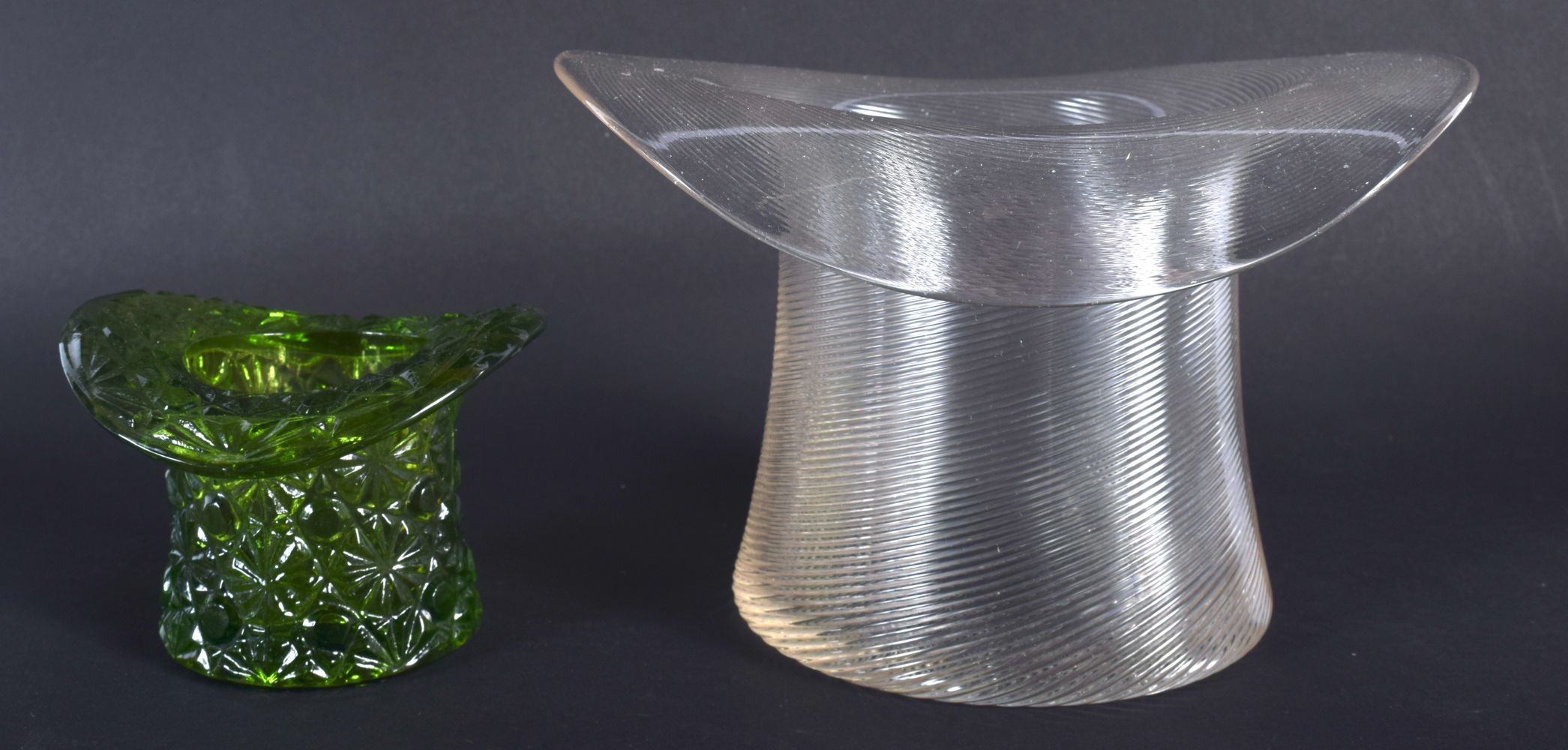 TWO ANTIQUE GLASS UPTURNED TOP HATS. 12 cm x 12 cm. - Image 2 of 4