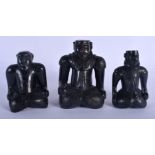 THREE UNUSUAL 19TH CENTURY CARVED HARDWOOD MALES modelled as Elizabethan gentleman. Largest 14 cm x