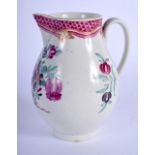 18th c. Worcester sparrow beak jug painted with a flower under a pink scale border. 10.5cm high