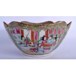 A 19TH CENTURY CHINESE CANTON FAMILLE ROSE PORCELAIN SQUARE FORM BOWL Qing, painted with figures and