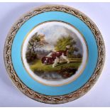 Kerr and Binns Worcester plate painted with a spaniel by Robert F. Perling under a turquoise and gil