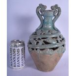 A RARE 12TH/13TH CENTURY PERSIAN TURQUOISE GLAZED POTTERY AMPHORA VASE modelled after a Chinese Tang