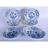 A COLLECTION OF MEISSEN BLUE AND WHITE PORCELAIN painted with the onion pattern. Largest 27 cm wide