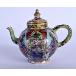 A SMALLER 18TH CENTURY CHINESE EXPORT CLOBBERED TEAPOT AND COVER Qianlong, painted with figures and